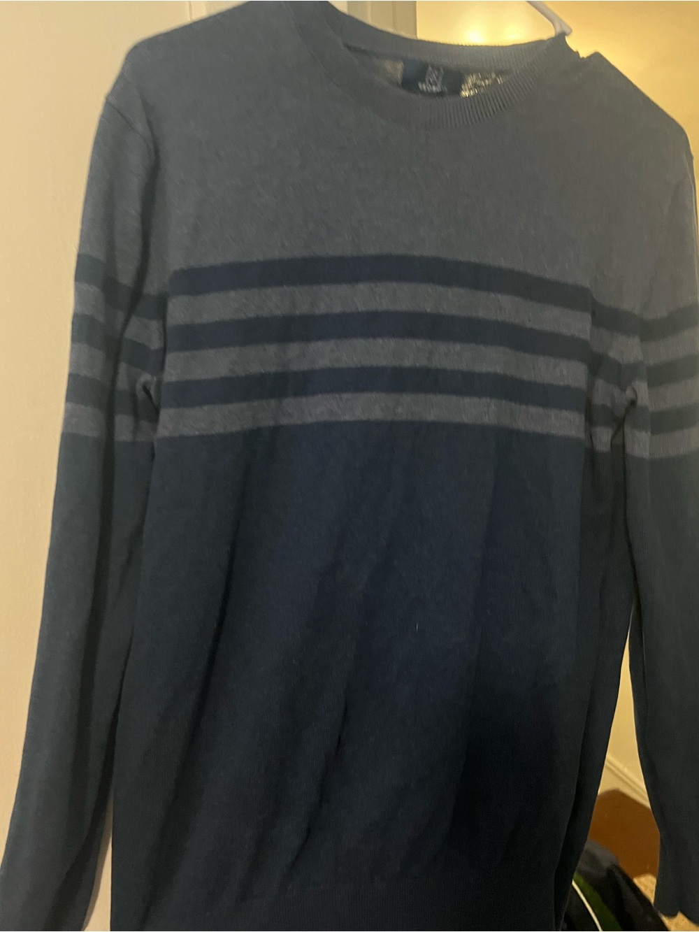 🌼3/38 George Men's Navy and Dark Blue Striped Crewneck Sweater